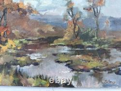 Tournant De L'ourthe / Eli Louis / huile sur toile, tableau ancien, peinture