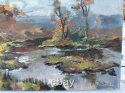 Tournant De L'ourthe / Eli Louis / huile sur toile, tableau ancien, peinture