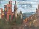 Très Belle Peinture Château Huile Sur Toile Xviiie Paysage Mer Médiéval Ancien