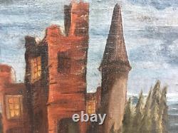 Très Belle Peinture Château Huile Sur Toile XVIIIe Paysage Mer Médiéval Ancien