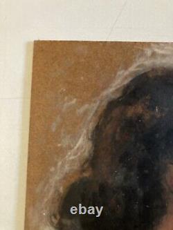 Très Belle Peinture Huile sur panneau bois femme portrait 1950 Lunettes Ancien