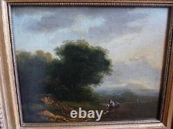 Très Rare ancienne Peinture huile sur panneau scène pastorale du 18ème