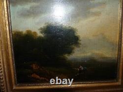 Très Rare ancienne Peinture huile sur panneau scène pastorale du 18ème