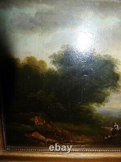 Très Rare ancienne Peinture huile sur panneau scène pastorale du 18ème