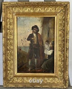 Très ancienne huile sur toile XVIIIe XIXe pêcheurs Napolitains Naples Italie