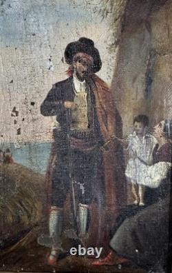 Très ancienne huile sur toile XVIIIe XIXe pêcheurs Napolitains Naples Italie