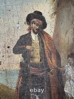 Très ancienne huile sur toile XVIIIe XIXe pêcheurs Napolitains Naples Italie