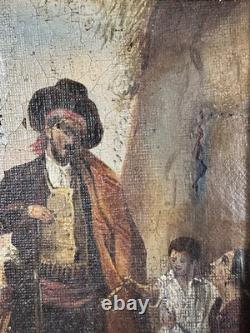 Très ancienne huile sur toile XVIIIe XIXe pêcheurs Napolitains Naples Italie