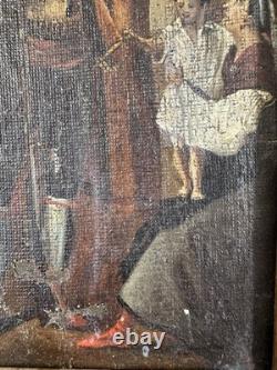 Très ancienne huile sur toile XVIIIe XIXe pêcheurs Napolitains Naples Italie