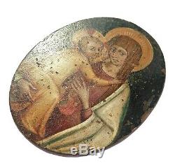 Très ancienne peinture sur cuivre, Mère à l'Enfant d'époque avant XVIII ème