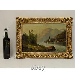 Vers 1880-1900 Peinture ancienne à l'huile paysage avec montagnes 58x42 cm