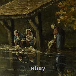 Vers 1900-1920 Peinture ancienne à l'huile Paysage 66x56 cm