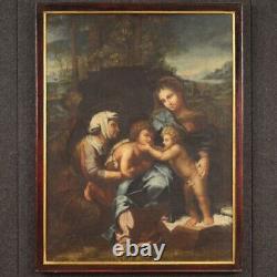 Vierge avec enfant Saint Anne Jean tableau ancien peinture huile sur toile 600