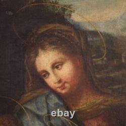 Vierge avec enfant Saint Anne Jean tableau ancien peinture huile sur toile 600