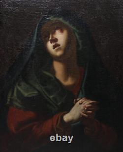 Vierge en prière, tableau ancien XVIIe/XVIIIe siècle, huile sur toile