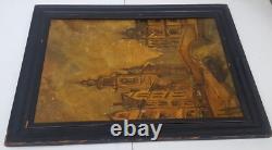 Vue de Venise Italie canal tableau ancien Huile sur carton cadre