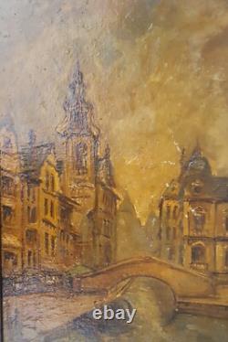 Vue de Venise Italie canal tableau ancien Huile sur carton cadre