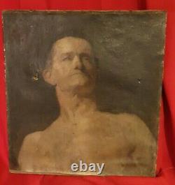 XIX ème, ancien portrait d'homme huile sur toile