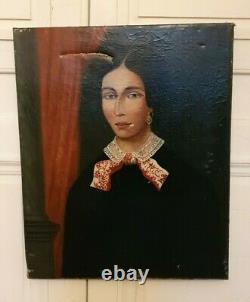 XIX ème s, ancien portrait de femme, huile sur toile