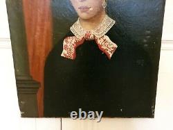 XIX ème s, ancien portrait de femme, huile sur toile