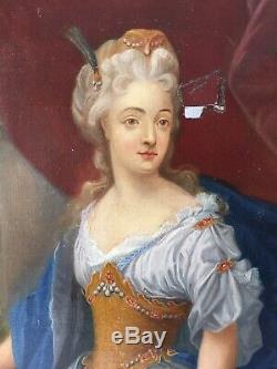 XIXème Tableau ancien 19ème Portrait femme élégante Huile sur toile A Restaurer