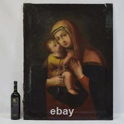 XVIII-XIX siecle Peinture ancienne à l'huile sur toile Vierge à l'enfant 95,5x71