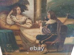 XVIII ème s, ancienne peinture scène gallante, huile sur toile grand format