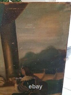 XVIII ème s, ancienne peinture scène gallante, huile sur toile grand format